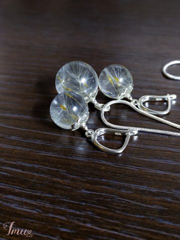 imusau.lt | parduodama Rankų darbo burbuliukų auskarai ir pakabukas su tikrais pienių pūkeliais